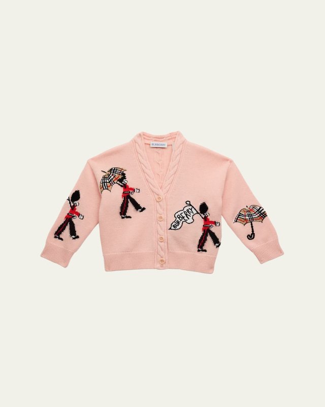 Girl's Romie Soldier-Intarsia Knit Cardigan, Size Newborn-6